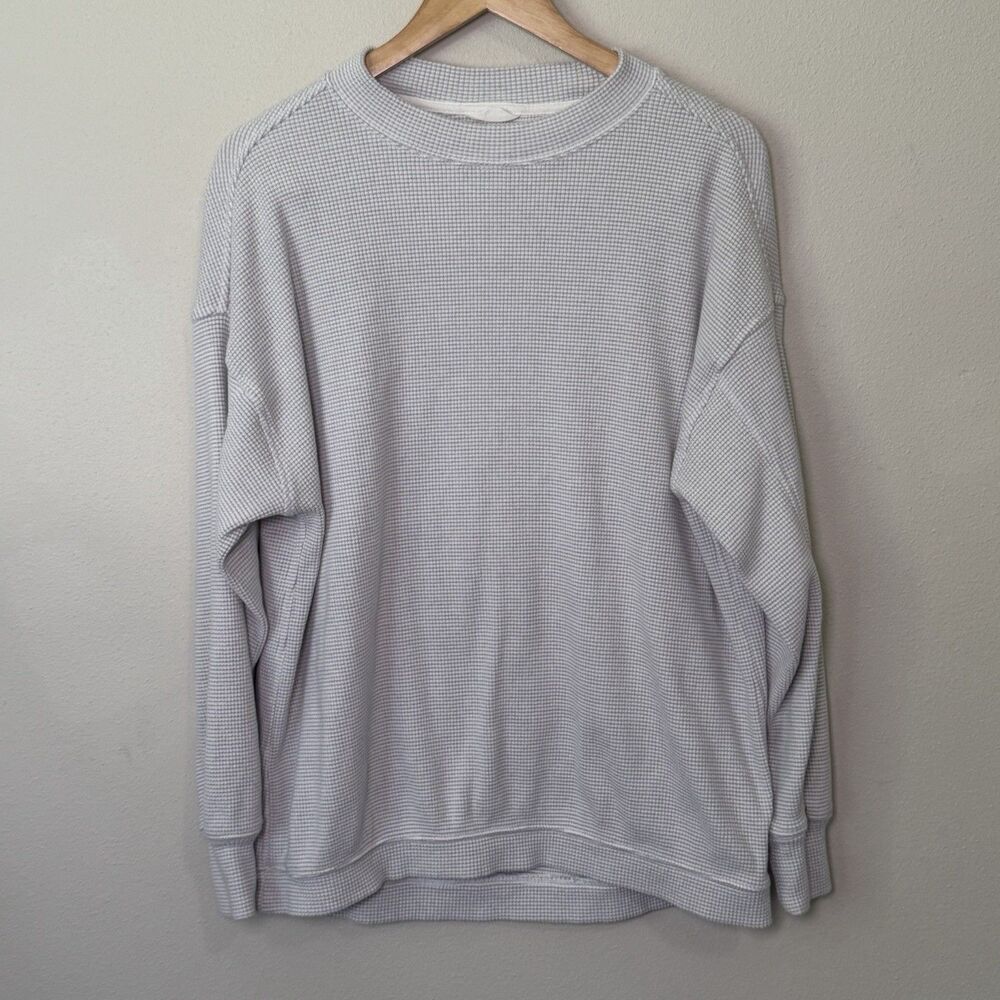Aerie Oversized Getaway Waffle Knit Crewneck Sweatshirt Slouchy XS Light Gray
